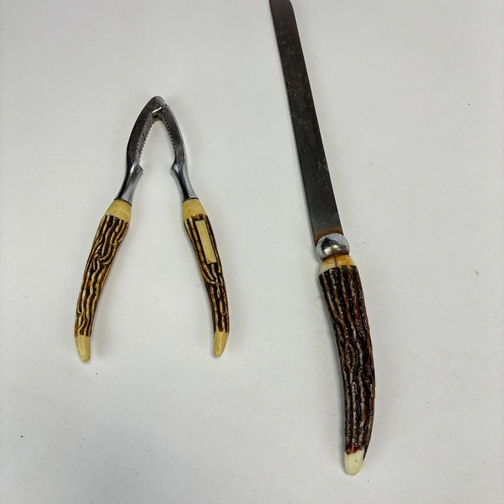 Vintage Faux Antler Rustic Lodge Nutcracker and Knife Set Brown‎ Fair